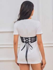 1入女性黑色流蘇＆鑽石＆網眼材質腰鏈，派對裝飾配件皇室風格