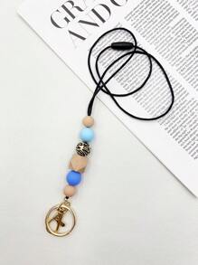 1入組硅膠珠子和木珠掛繩,配有鑰匙圈,適用於老師、護士、學生證、員工證等