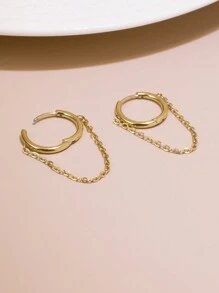 1 對時尚鏈條和圓形設計不銹鋼耳環適合女士日常佩戴 - 金黃色 - 查看 13