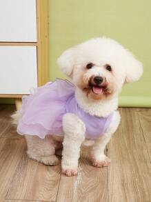 紫色寵物貓狗婚禮裙,婚禮派對照片風格,薄紗膨脹網紗迷你裙 - 淡紫色 - 查看 3