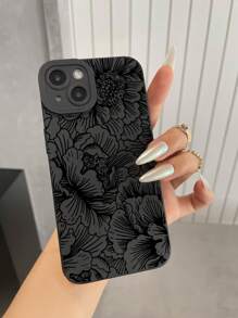 1 pieza Funda protectora de TPU para teléfono con patrón floral pintado en negro compatible con iPhone (11/12/13/14/15/15 Pro/15 Plus/15 Pro Max/7 Plus/8 Plus/X/Xs Max/Xr/11 Pro/12 Pro/13 Pro/14 Pro/12 Mini/13 Mini/11 Pro Max/12 Pro Max/13 Pro Max/14 Pro Max/14 Plus/6/6s/6 Plus/7/8/SE) y Samsung Galaxy