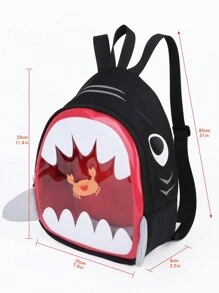 sheemeet 1個防丟失鯊魚設計幼兒背包,含牵引繩,適用於3-9歲男孩,幼稚園 - 黑色 - 查看 2