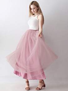 1 件女士 A 字形超长薄纱芭蕾舞裙，适合婚礼派对，黑白象牙色粉色绿色红色秋季女士服装