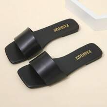 Women's Square Open Toe Flat Sandals Slip On Slide Sandals One Strap Flat Sandals - Black - View 1
