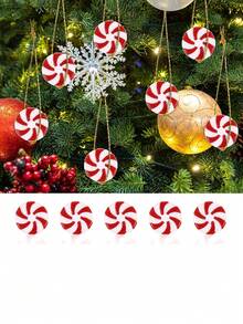 20入組聖誕塑料甜點裝飾,有棒棒糖與聖誕樹設計,適用於室內草坪和戶外節日派對裝飾,紅白色 - 紅白色 - 查看 3