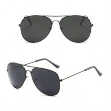 1 pieza Gafas de moda para hombre, gafas de metal con lente de PC estilo aviador retro - Negro - Ver 4