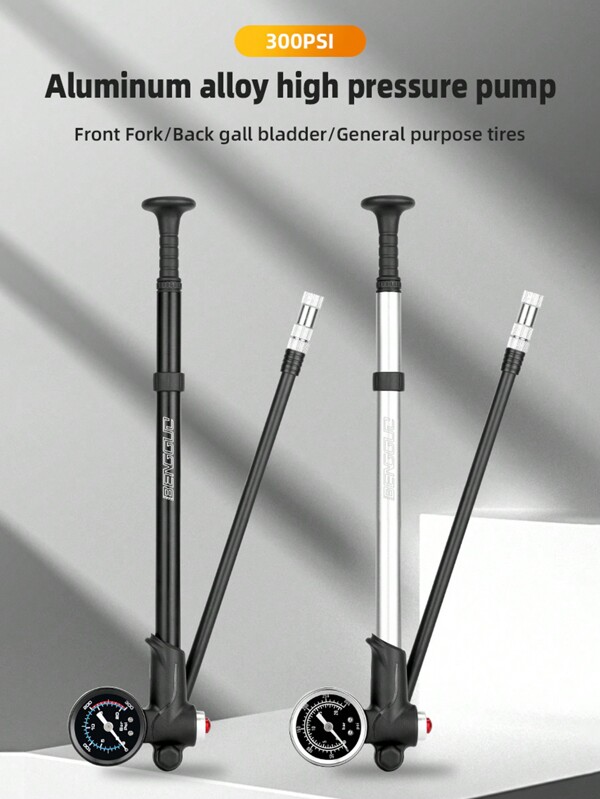 Universal Portable High Pressure Bicycle Pump With Gauge, Aluminum