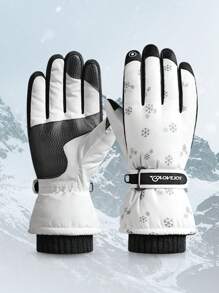 1 雙冬季男女滑雪手套防水觸控螢幕加厚保暖防滑耐磨戶外騎行 - 白色 - 查看 1