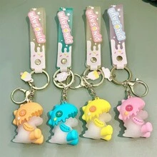 1pc Cute Ice Cream & Dinosaur Plush Toy Car Keychain Cartoon Couple Backpack Pendant Small Gift - Pink - View 6