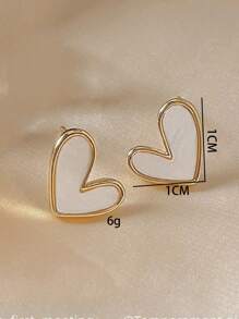 1pair Small Heart Shaped Stud Earrings - White - View 4