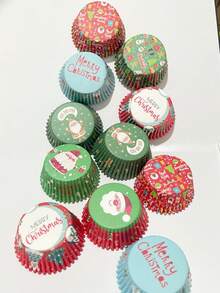 100pcs Christmas Cupcake Liners, Snowflakes Design Muffin Paper Cups,Christmas - Multicolor - View 7