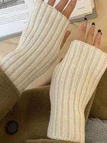 1 雙冬季保暖純色無指手套,適合辦公室與學習 - 白色 - 查看 2