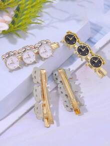 4入組女士可愛的鐘擺掉落黑白油發夾,適合派對和日常佩戴