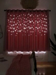 1 Piece Hollow Snowflake Pattern Double-layer Tulle Curtain, Christmas And New Year Children's Living Room Decoration Curtain - Pink - View 4