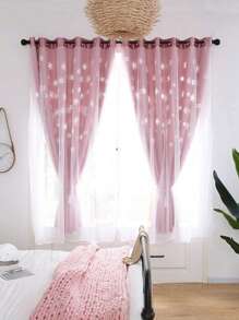 1 Piece Hollow Snowflake Pattern Double-layer Tulle Curtain, Christmas And New Year Children's Living Room Decoration Curtain - Pink - View 7