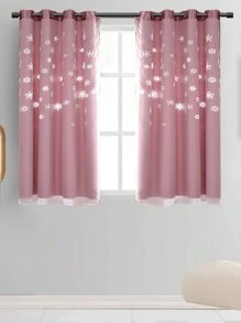 1 Piece Hollow Snowflake Pattern Double-layer Tulle Curtain, Christmas And New Year Children's Living Room Decoration Curtain - Pink - View 3