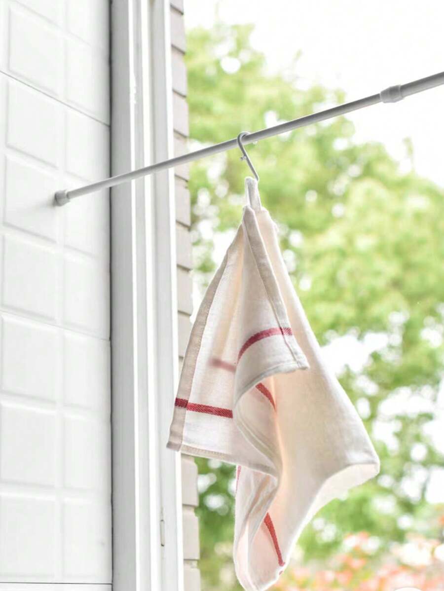 1pc No Drill Tension Rod, Multi-functional Extendable Rod For Shower Curtain, Window Curtain, Clothes Drying And Storage Rack - White - View 1