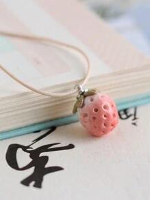 1 件軟陶長款可愛草莓吊墜項鍊,適合聖誕節和日常佩戴