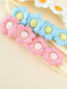 6入組實色針織花裝飾頭帶,可愛繽紛彈性結繩女寶寶,婚禮派對攝影髮飾