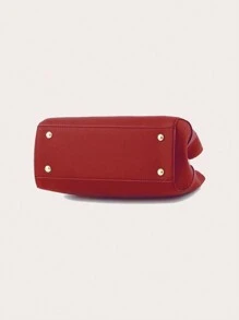 Yogodlns 优雅简约挎包经典中年单肩包蝴蝶结装饰 PU 手提包荔枝压花挎包搭配包饰，母亲节送给妈妈的礼物草莓针织流浪包，大容量钩针旅行沙滩包，Y2K 镂空编织单肩包 - 紅色 - 查看 5