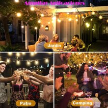 Tira de luces solares de 116 pies para exteriores, impermeable, con control remoto y puerto USB, 53 bombillas Edison para exteriores, alimentadas por energía solar, luces solares regulables para exteriores, patio, jardín, porche, balcón - Blanco - Ver 5