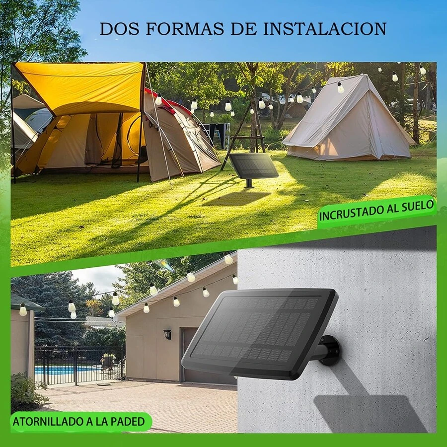 Tira de luces solares de 116 pies para exteriores, impermeable, con control remoto y puerto USB, 53 bombillas Edison para exteriores, alimentadas por energía solar, luces solares regulables para exteriores, patio, jardín, porche, balcón - Blanco - Ver 1