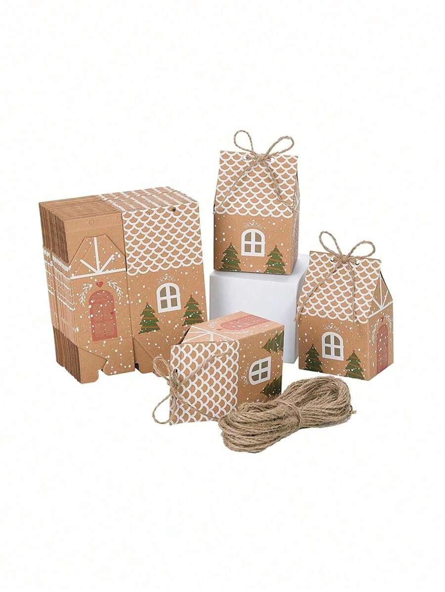 Caja De Regalo De Dulces Para Favores De Fiesta Navideña Con Cuerda Para Pastel O Galletas - 6 Piezas/paquete - Camel - Ver 1