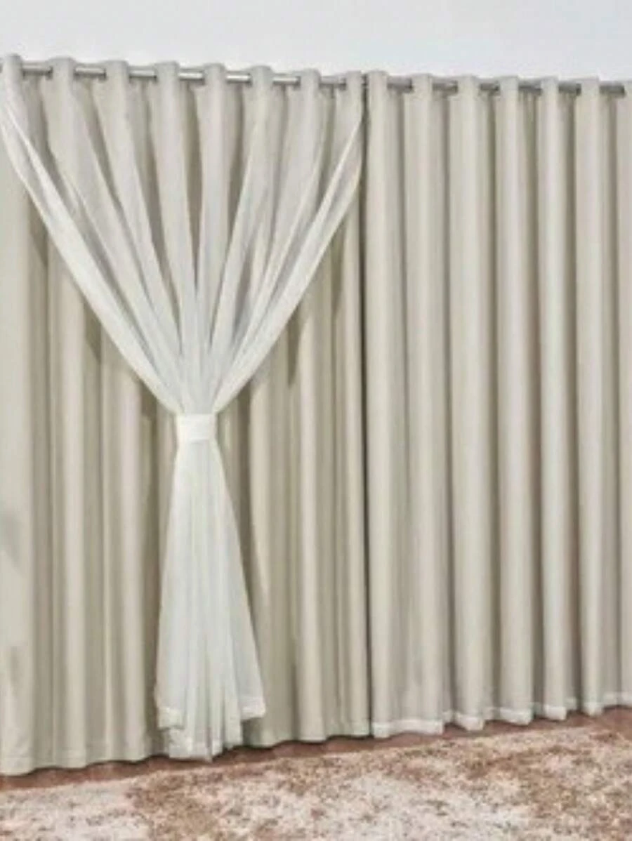 Blackout Curtain In Thick Fabric 7.00 X 2.80 With Voile Living Room Bedroom Office Promotion - Màu be - Xem 1