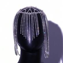 1pc Luxurious Full Rhinestone & Tassel Party Headwear For Women - Silver - View 2