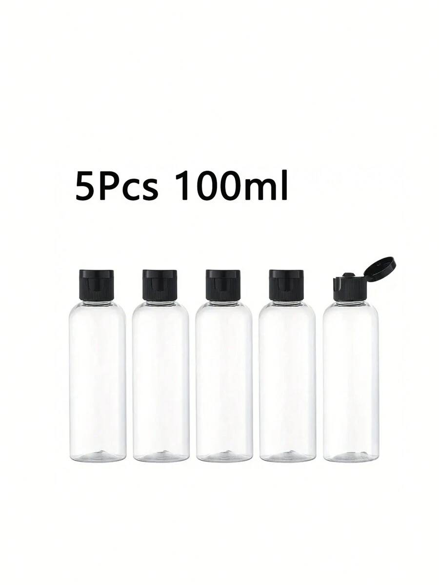 件裝旅行瓶空化妝品樣品分配器容器，帶翻蓋，適用於旅行裝化妝品（100 毫升，黑色蓋）3.4 盎司透明空旅行瓶，帶圓盤蓋，TSA 透明塑膠旅行瓶和可再填充洗髮水和乳液旅行容器 - 黑色 - 查看 1