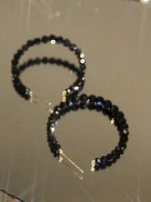 1pair Minimalist European Style Black C-Shaped Beaded Women's Daily Personalized Earrings - Black - View 3