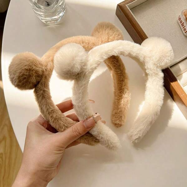 1 pièce Serre-tête oreilles d'ours en peluche kaki pour femme, convient pour un usage quotidien, automne/hiver, antidérapant et facile à utiliser pour se laver le visage, appliquer un masque et attacher les cheveux. Mignon, oreilles d'animal, serre-tête, cerceaux pour cheveux