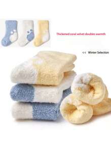 3 Pairs Of Baby Autumn And Winter Thickened Velvet Warm Mid-calf Newborn Baby Socks Floor Socks