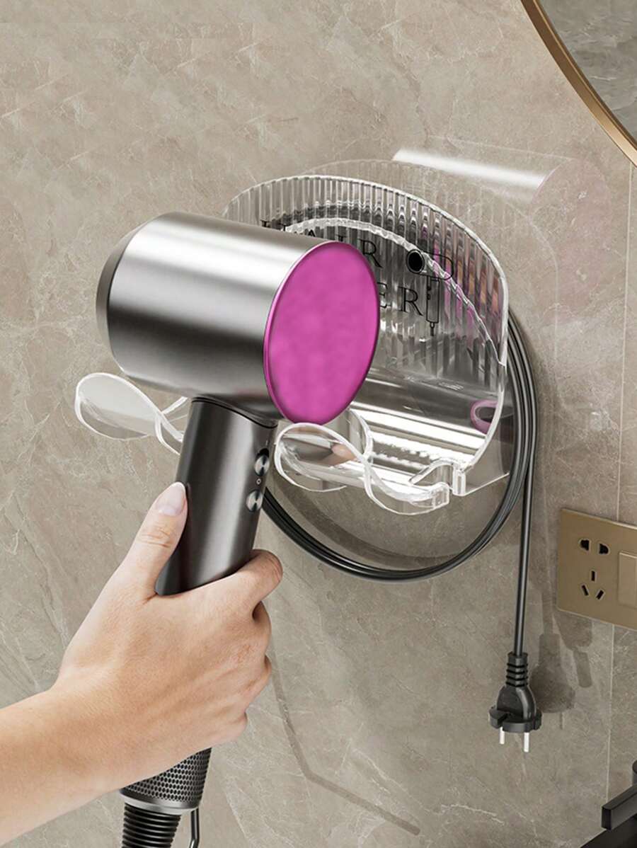 1pc No Drilling Hair Dryer Storage Rack With Cord Organizer, Home Use - White - View 1