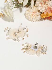 1對手工編織網狀銅線螺旋鑲嵌鉆石和珍珠裝飾可拆卸鞋夾,適用於女性鞋子裝飾 - 米色 - 查看 2