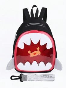 sheemeet 1個防丟失鯊魚設計幼兒背包,含牵引繩,適用於3-9歲男孩,幼稚園 - 黑色 - 查看 1