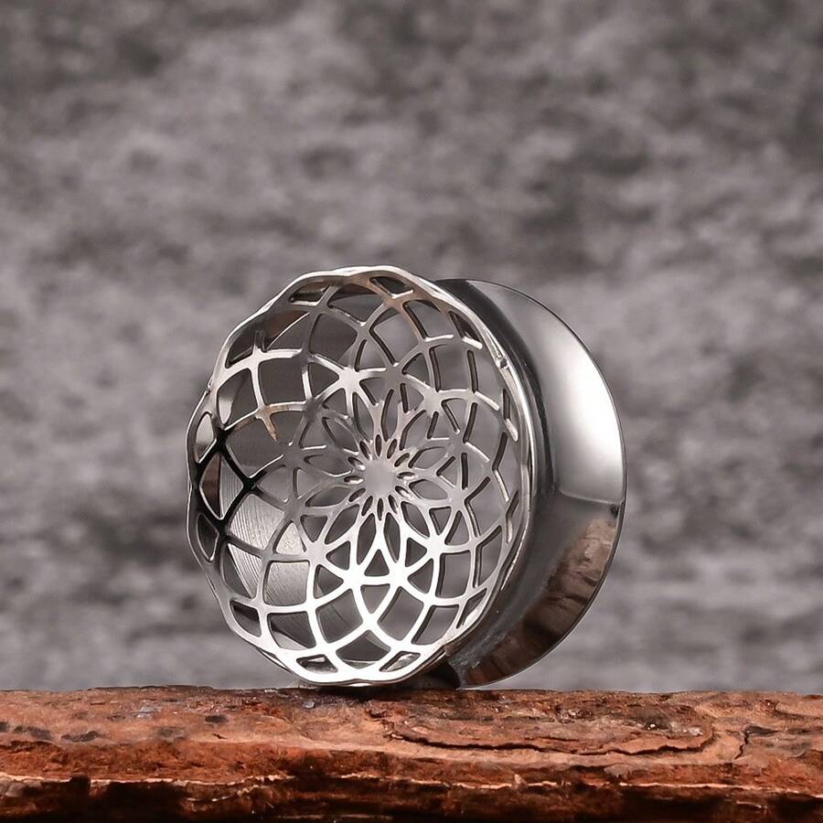 2 Miếng Thép không gỉ 316 Không gây dị ứng Hoa Gauges tai phích cắm Yên xe Đối với Tai Thùy NỮ Xuyên Đồ trang sức - Bạc - Xem 1