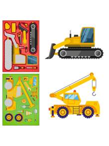 1 confezione/6 fogli Adesivi fai-da-te per cambiare il volto di veicoli da costruzione, Adesivi puzzle per scarabocchi per bambini, Adesivi per bambini, Trattore di Natale, Adesivi per bambini