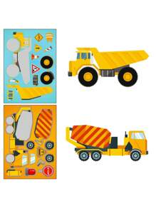 1 confezione/6 fogli Adesivi fai-da-te per cambiare il volto di veicoli da costruzione, Adesivi puzzle per scarabocchi per bambini, Adesivi per bambini, Trattore di Natale, Adesivi per bambini
