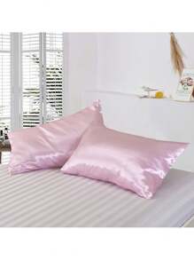 Cặp Vỏ Gối Sa-tanh giả bằng lụa, Kết cấu mềm và mịn bằng 100% Polyester, Vỏ gối bằng vải sa-tanh làm mát, Giảm gãy tóc Ngăn ngừa nếp nhăn ( 20"x 26", 20"x36" ) - Hồng - Xem 2