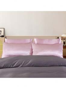 Cặp Vỏ Gối Sa-tanh giả bằng lụa, Kết cấu mềm và mịn bằng 100% Polyester, Vỏ gối bằng vải sa-tanh làm mát, Giảm gãy tóc Ngăn ngừa nếp nhăn ( 20"x 26", 20"x36" ) - Hồng - Xem 3