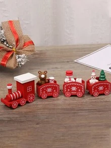 木制火车圣诞饰品雪人，迷你火车装饰套装，适合家居 2025 圣诞装饰品圣诞礼物，2024 新年快乐家居装饰