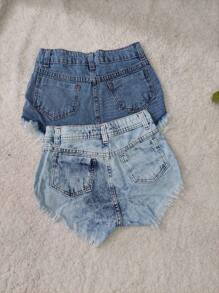 Women Denim Shorts - 彩色 - 查看 4