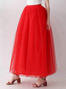 1 件女士 A 字形超长薄纱芭蕾舞裙，适合婚礼派对，黑色、白色、象牙色、粉色、绿色、红色