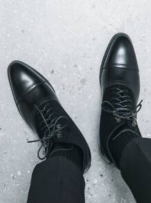Botas de cuero de alta caña con punta puntiaguda y cordones para hombre - Negro - Ver 4