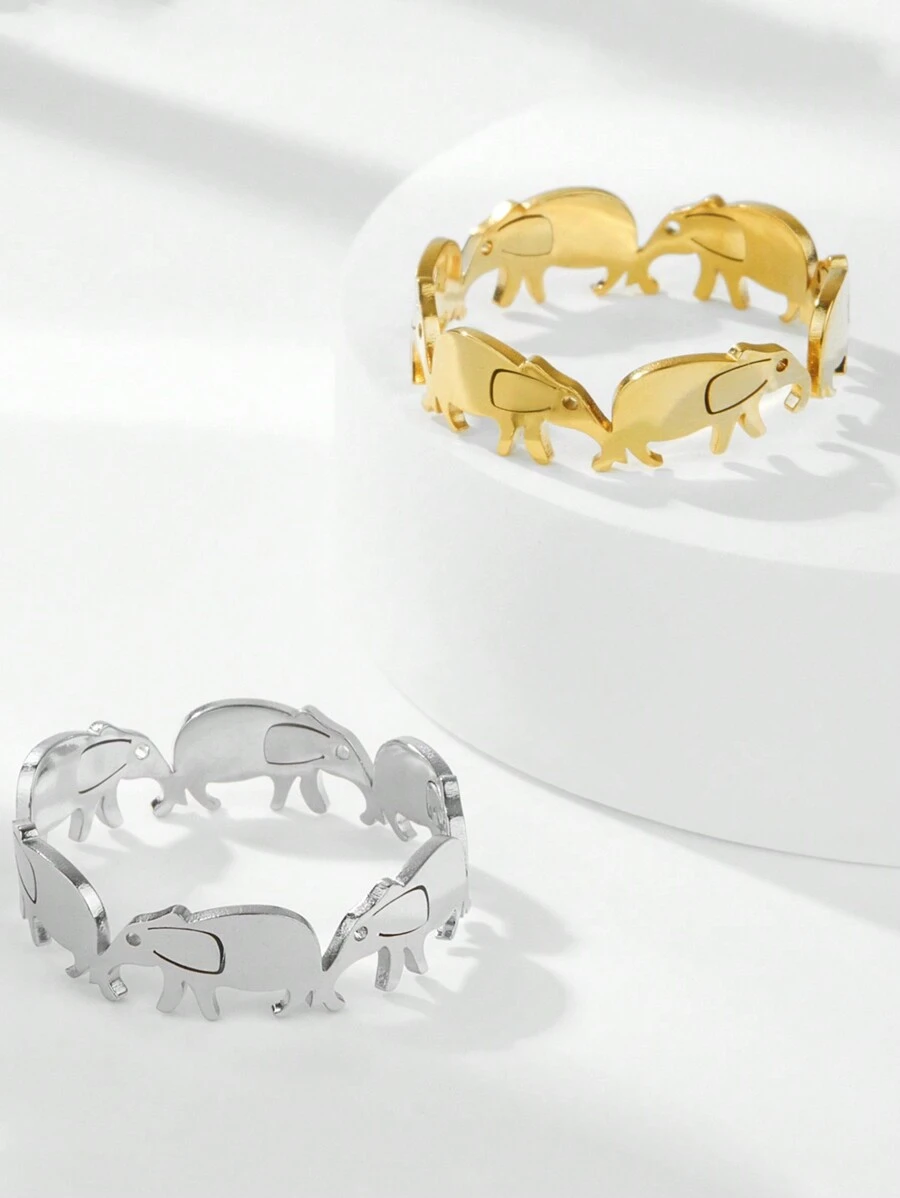 1件女性不銹鋼可調節動物包裹開放式戒指,情人節時尚日常配飾,周年紀念禮物