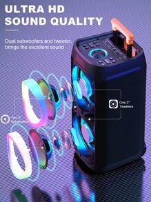 JYX HaiTun T9 Karaoke Machine Is A 500-Watt PA Speaker On Silent Wheels, With A Telescoping Handle. The Wireless Karaoke Machine Delivers A Whopping 500W Of Sound, Thanks To The Three-Inch Tweeters And Two Eight-Inch Subwoofers. Dual Wireless Microphones And Multicolor Light Modes Turn Up The Party Vibe. - 黑色 - 查看 2