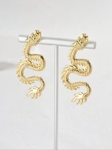 1對金色簡約龍年耳環,新年長款吊墜耳環,派對和節日配件,是女友的理想禮物