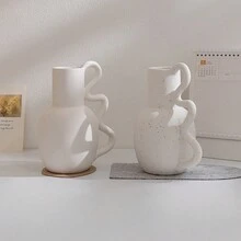 1pc Wabi-Sabi Style Ceramic Vase, INS Decor, Modern Minimalist Home Decoration Ceramic Crafts For Living Room, Study, Tabletop - Black and White - View 4