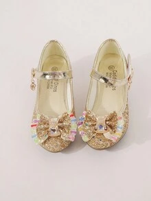 孩子們金色亮片平底鞋